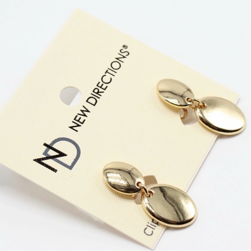 New Directions Hammered Gold Tone Clip-On Drop Earrings 1.5”
